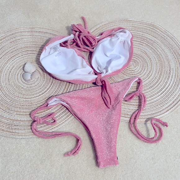 NWT M/L blush baby pastel pink shiny string Brazil - Picture 8 of 14